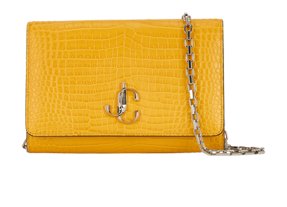 Croc Embossed Varenne Clutch, &pound;420, Handbags, Yellow, Leather, Front view